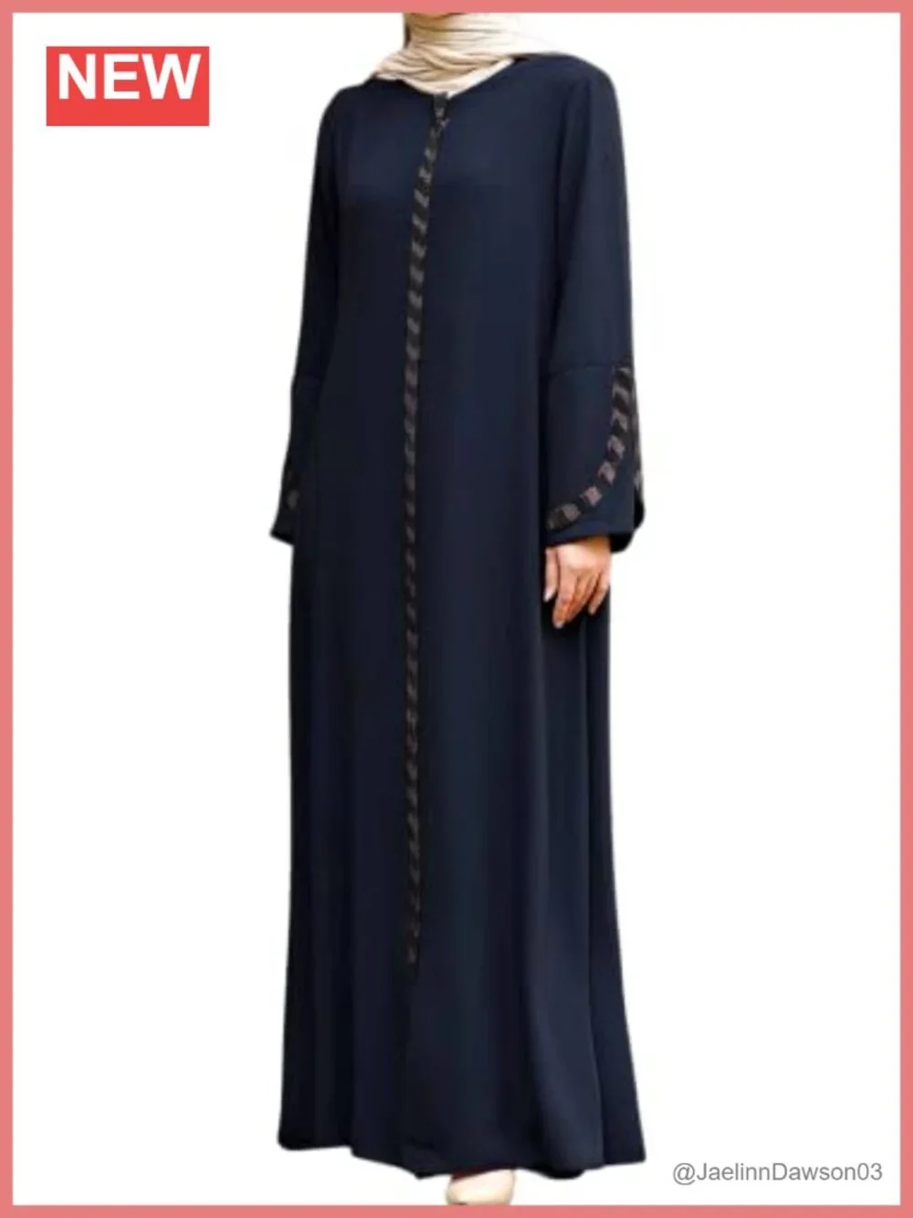 Women's Long Sleeve Abaya Maxi Dress Lace Sleeves Zipper Closure Modest Islamic
